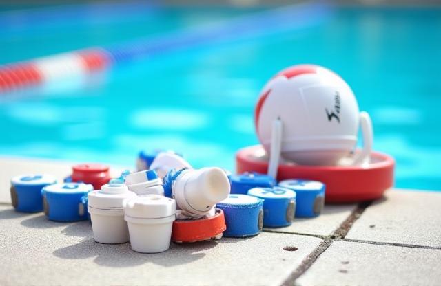 Equipment for setting up a water polo pool.