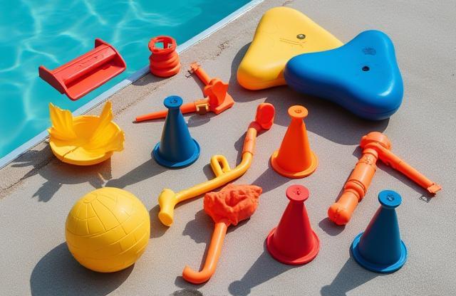 Various water polo training aids and gear.